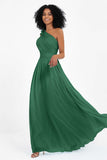 One Shoulder Chiffon Maxi Bridesmaid Dress Ruched Pleated Sleeveless Formal Evening Dresses