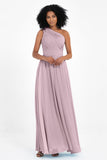 One Shoulder Chiffon Maxi Bridesmaid Dress Ruched Pleated Sleeveless Formal Evening Dresses
