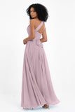 One Shoulder Chiffon Maxi Bridesmaid Dress Ruched Pleated Sleeveless Formal Evening Dresses