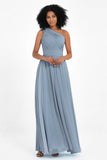 One Shoulder Chiffon Maxi Bridesmaid Dress Ruched Pleated Sleeveless Formal Evening Dresses