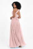 One Shoulder Chiffon Maxi Bridesmaid Dress Ruched Pleated Sleeveless Formal Evening Dresses