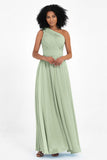 One Shoulder Chiffon Maxi Bridesmaid Dress Ruched Pleated Sleeveless Formal Evening Dresses