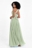 One Shoulder Chiffon Maxi Bridesmaid Dress Ruched Pleated Sleeveless Formal Evening Dresses