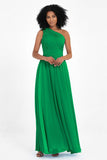 One Shoulder Chiffon Maxi Bridesmaid Dress Ruched Pleated Sleeveless Formal Evening Dresses