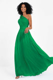 One Shoulder Chiffon Maxi Bridesmaid Dress Ruched Pleated Sleeveless Formal Evening Dresses