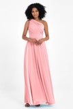 One Shoulder Chiffon Maxi Bridesmaid Dress Ruched Pleated Sleeveless Formal Evening Dresses