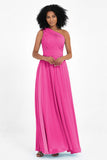 One Shoulder Chiffon Maxi Bridesmaid Dress Ruched Pleated Sleeveless Formal Evening Dresses