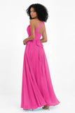 One Shoulder Chiffon Maxi Bridesmaid Dress Ruched Pleated Sleeveless Formal Evening Dresses