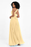 One Shoulder Chiffon Maxi Bridesmaid Dress Ruched Pleated Sleeveless Formal Evening Dresses