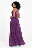One Shoulder Chiffon Maxi Bridesmaid Dress Ruched Pleated Sleeveless Formal Evening Dresses