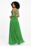 One Shoulder Chiffon Maxi Bridesmaid Dress Ruched Pleated Sleeveless Formal Evening Dresses