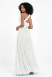 One Shoulder Chiffon Maxi Bridesmaid Dress Ruched Pleated Sleeveless Formal Evening Dresses