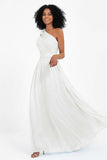 One Shoulder Chiffon Maxi Bridesmaid Dress Ruched Pleated Sleeveless Formal Evening Dresses