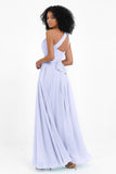 One Shoulder Chiffon Maxi Bridesmaid Dress Ruched Pleated Sleeveless Formal Evening Dresses
