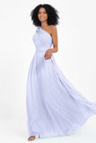 One Shoulder Chiffon Maxi Bridesmaid Dress Ruched Pleated Sleeveless Formal Evening Dresses