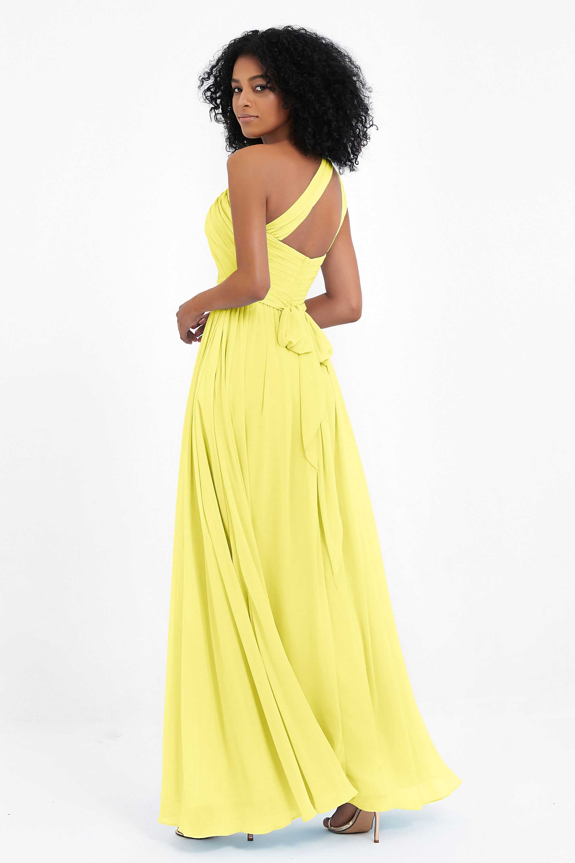 One Shoulder Chiffon Maxi Bridesmaid Dress Ruched Pleated Sleeveless Formal Evening Dresses