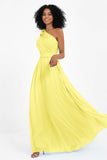 One Shoulder Chiffon Maxi Bridesmaid Dress Ruched Pleated Sleeveless Formal Evening Dresses