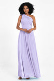 One Shoulder Chiffon Maxi Bridesmaid Dress Ruched Pleated Sleeveless Formal Evening Dresses