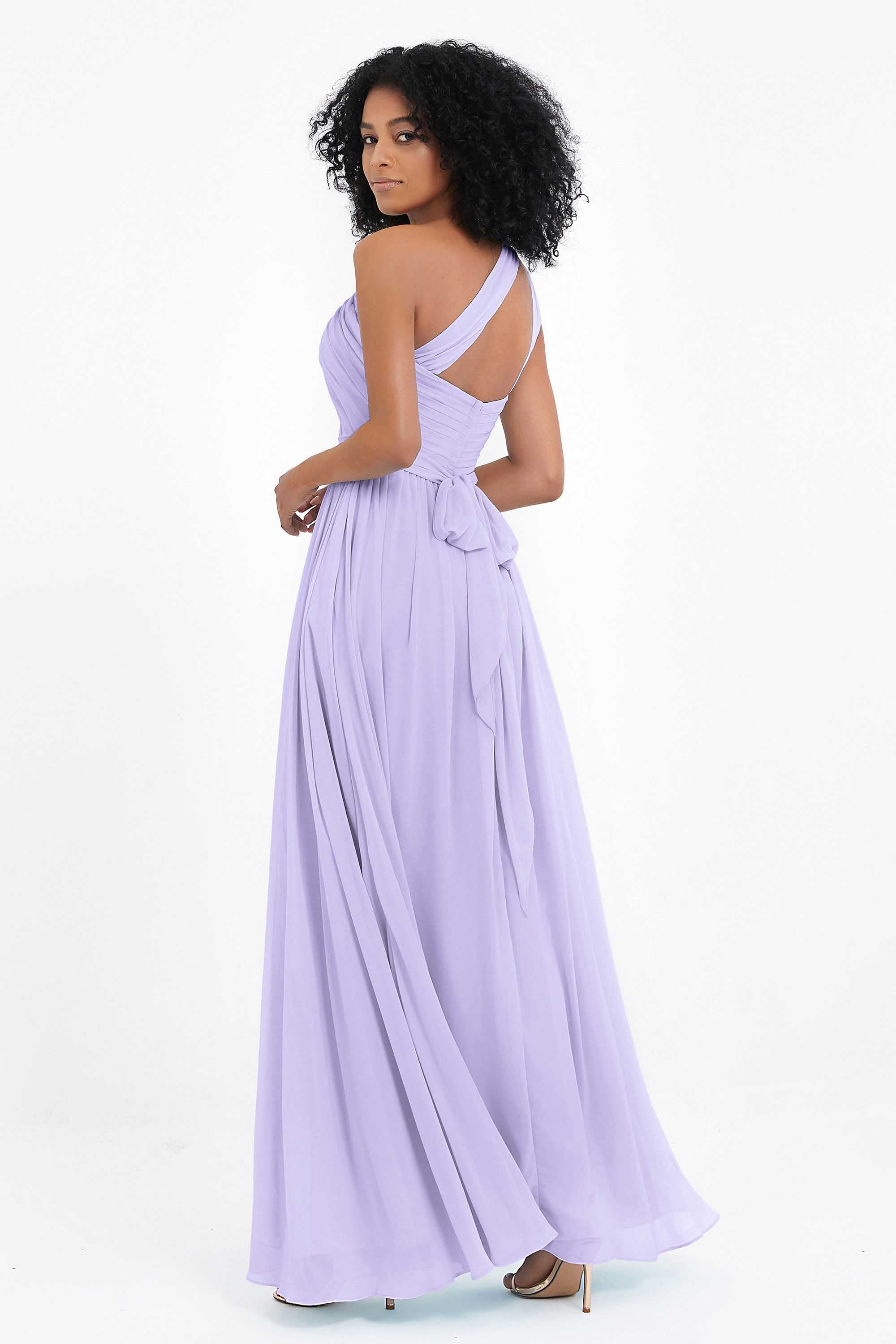 One Shoulder Chiffon Maxi Bridesmaid Dress Ruched Pleated Sleeveless Formal Evening Dresses