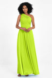One Shoulder Chiffon Maxi Bridesmaid Dress Ruched Pleated Sleeveless Formal Evening Dresses