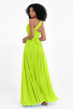 One Shoulder Chiffon Maxi Bridesmaid Dress Ruched Pleated Sleeveless Formal Evening Dresses