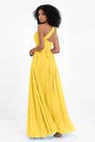 One Shoulder Chiffon Maxi Bridesmaid Dress Ruched Pleated Sleeveless Formal Evening Dresses