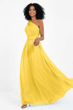 One Shoulder Chiffon Maxi Bridesmaid Dress Ruched Pleated Sleeveless Formal Evening Dresses