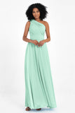 One Shoulder Chiffon Maxi Bridesmaid Dress Ruched Pleated Sleeveless Formal Evening Dresses