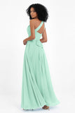 One Shoulder Chiffon Maxi Bridesmaid Dress Ruched Pleated Sleeveless Formal Evening Dresses
