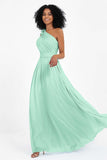 One Shoulder Chiffon Maxi Bridesmaid Dress Ruched Pleated Sleeveless Formal Evening Dresses