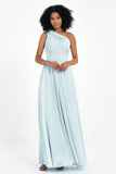 One Shoulder Chiffon Maxi Bridesmaid Dress Ruched Pleated Sleeveless Formal Evening Dresses