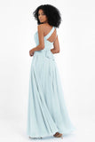 One Shoulder Chiffon Maxi Bridesmaid Dress Ruched Pleated Sleeveless Formal Evening Dresses