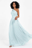 One Shoulder Chiffon Maxi Bridesmaid Dress Ruched Pleated Sleeveless Formal Evening Dresses