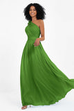 One Shoulder Chiffon Maxi Bridesmaid Dress Ruched Pleated Sleeveless Formal Evening Dresses