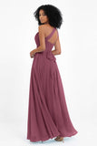 One Shoulder Chiffon Maxi Bridesmaid Dress Ruched Pleated Sleeveless Formal Evening Dresses