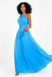 One Shoulder Chiffon Maxi Bridesmaid Dress Ruched Pleated Sleeveless Formal Evening Dresses
