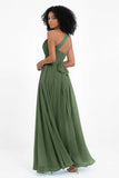 One Shoulder Chiffon Maxi Bridesmaid Dress Ruched Pleated Sleeveless Formal Evening Dresses