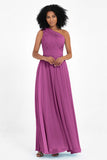 One Shoulder Chiffon Maxi Bridesmaid Dress Ruched Pleated Sleeveless Formal Evening Dresses