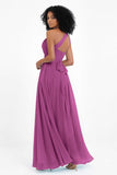 One Shoulder Chiffon Maxi Bridesmaid Dress Ruched Pleated Sleeveless Formal Evening Dresses