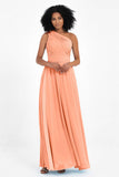 One Shoulder Chiffon Maxi Bridesmaid Dress Ruched Pleated Sleeveless Formal Evening Dresses