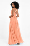 One Shoulder Chiffon Maxi Bridesmaid Dress Ruched Pleated Sleeveless Formal Evening Dresses