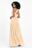 One Shoulder Chiffon Maxi Bridesmaid Dress Ruched Pleated Sleeveless Formal Evening Dresses