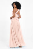 One Shoulder Chiffon Maxi Bridesmaid Dress Ruched Pleated Sleeveless Formal Evening Dresses