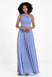 One Shoulder Chiffon Maxi Bridesmaid Dress Ruched Pleated Sleeveless Formal Evening Dresses
