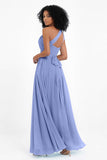 One Shoulder Chiffon Maxi Bridesmaid Dress Ruched Pleated Sleeveless Formal Evening Dresses