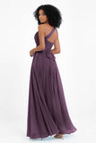 One Shoulder Chiffon Maxi Bridesmaid Dress Ruched Pleated Sleeveless Formal Evening Dresses