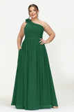 One Shoulder Chiffon Maxi Bridesmaid Dress Ruched Pleated Sleeveless Formal Evening Dresses