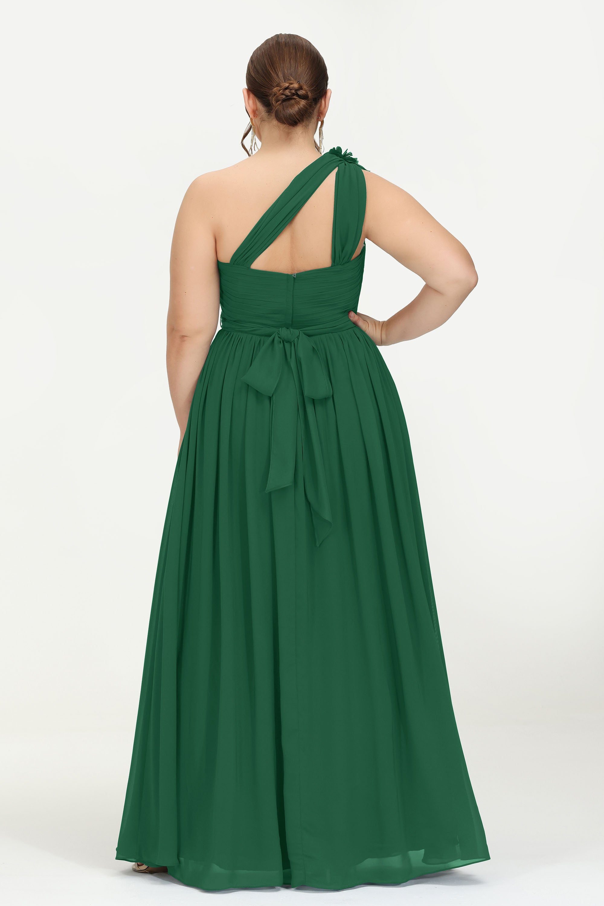 One Shoulder Chiffon Maxi Bridesmaid Dress Ruched Pleated Sleeveless Formal Evening Dresses