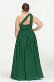 One Shoulder Chiffon Maxi Bridesmaid Dress Ruched Pleated Sleeveless Formal Evening Dresses