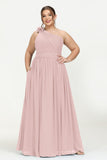 One Shoulder Chiffon Maxi Bridesmaid Dress Ruched Pleated Sleeveless Formal Evening Dresses
